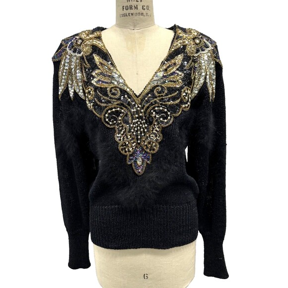 Vintage 1980s Side Effects Embellished Sweater – Angora & Lambswool Blend - Picture 1 of 6